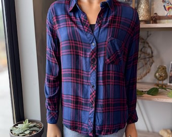 Rails Hunter Plaid Shirt Raspberry Royal Black Blue Red Button Down Soft Medium