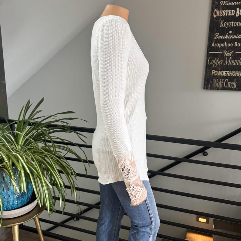 Free People We The Free Kyoto Kombucha Cuff Thermal Top Ivory Waffle Knit Large Bild 7