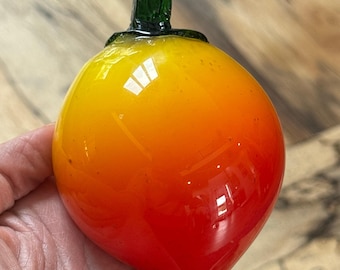 Vintage MCM handgeblazen kunst glas perzik, midden van de eeuw glas fruit middenstuk 4"