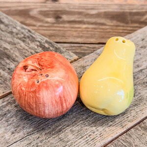 Charming Pair of Apple and Pear Salt and Pepper Shakers, Ceramic, 2”