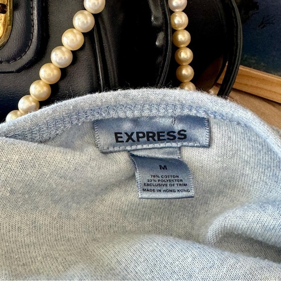 1990's Vintage Express Velour Light Blue Off-shoulder Top