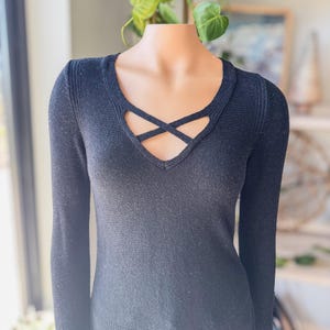 Free People Black Criss Cross Lightweight Tunic Sweater, Women's Size X-Small image 3