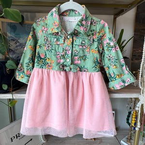 Young Hearts 2T Toddler Girls Floral Denim Jacket Top Pink Tulle Tutu Dress