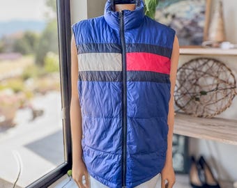 80s Ski Vest Zip Snap up Puffer Vest Red Tan Color Block Puffy