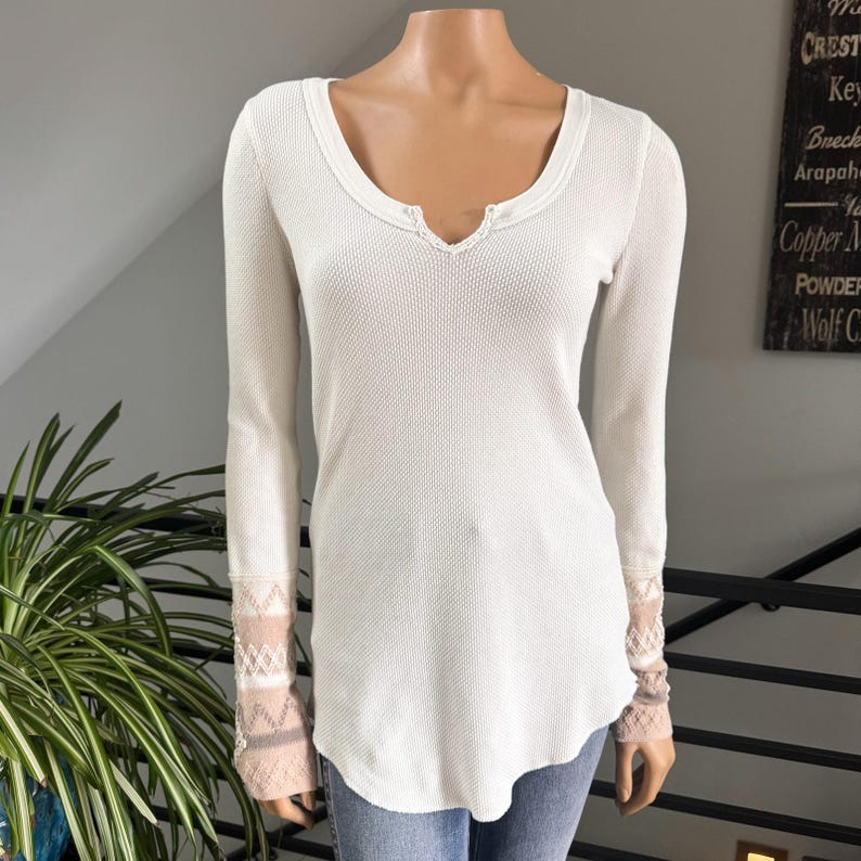 Free People We The Free Kyoto Kombucha Cuff Thermal Top Ivory Waffle Knit Large Bild 12