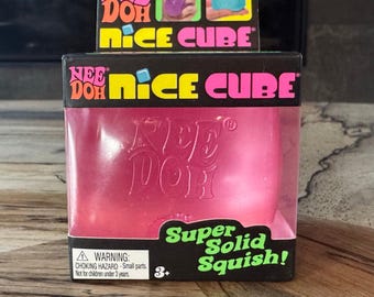 NIB NeeDoh Nice Cube Translucent Pink Super Solid Squish Schylling Viral Squishy