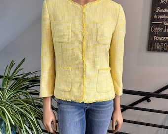 Banana Republic Yellow Tweed Lady Jacket Frayed Crop Blazer Paris Jacket Size 10