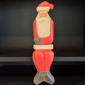 Vintage Wooden Shelf Sitting Santa, Rustic Christmas Decor