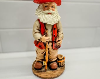 Vintage Fishing Santa Figurine, Bobblehead On Vintage Spring, 7” Tall, As Is