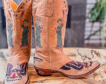 Rare Old Gringo Statue of Liberty Bald Eagle Tattooed Cowgirl Boots, Women’s 11B