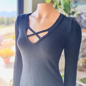 Free People Black Criss Cross Lightweight Tunic Sweater, Women's Size X-Small image 2
