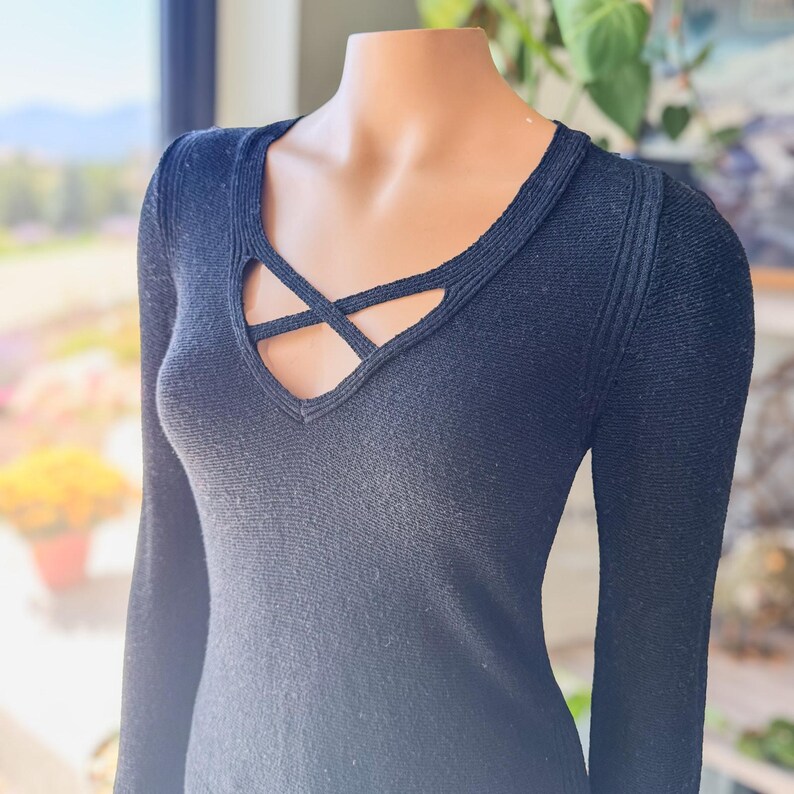 Free People Black Criss Cross Lightweight Tunic Sweater, Women's Size X-Small image 2