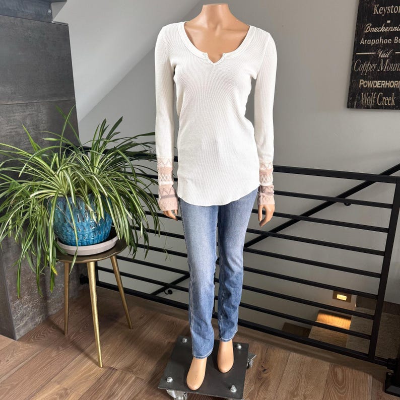 Free People We The Free Kyoto Kombucha Cuff Thermal Top Ivory Waffle Knit Large Bild 3