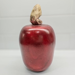 Decoración de manzana roja deliciosa de madera con tallo de madera, estilo rústico de granja, estilo campestre, 20 cm de alto