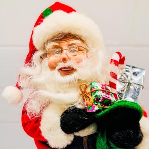 1991 Vintage Santa Claus in Bifocals w/ Bag of Toys TableTop Christmas Decor-14&quot;