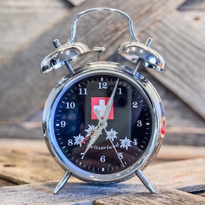 Switzerland Twin Bell Analog Alarm Clock by Souvenirs of Switzerland, 6.5&quot;H