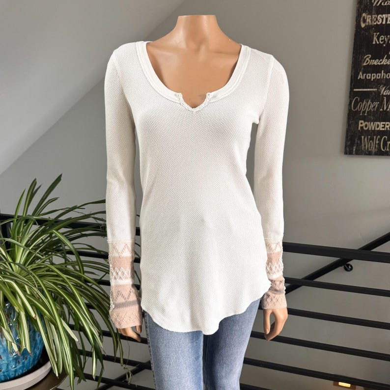 Free People We The Free Kyoto Kombucha Cuff Thermal Top Ivory Waffle Knit Large Bild 10