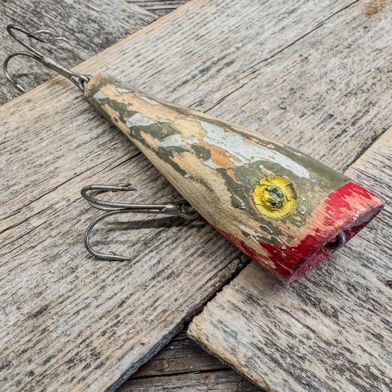 Vintage Authentic Wooden "well Fished" Fishing Lure W/ 2 Triple Hooks, 3"l  - Etsy
