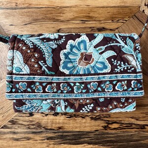 Retired Vera Bradley Java Blue Floral Paisley Trifold Crossbody Wallet Purse