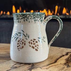 Rustic Woodland Pinecones Hand-Thrown Artisan Pottery Coffee Mug, Artist Sig image 1