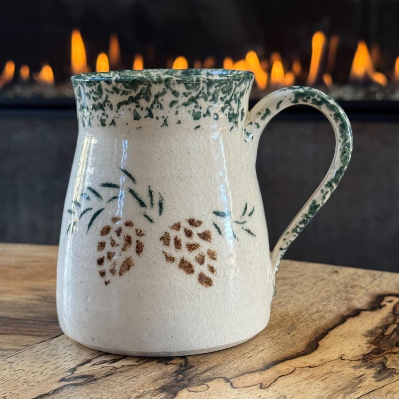Rustic Woodland Pinecones Hand-Thrown Artisan Pottery Coffee Mug, Artist Sig image 1