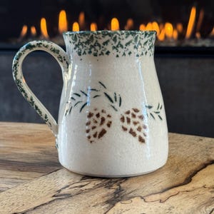 Rustic Woodland Pinecones Hand-Thrown Artisan Pottery Coffee Mug, Artist Sig image 4