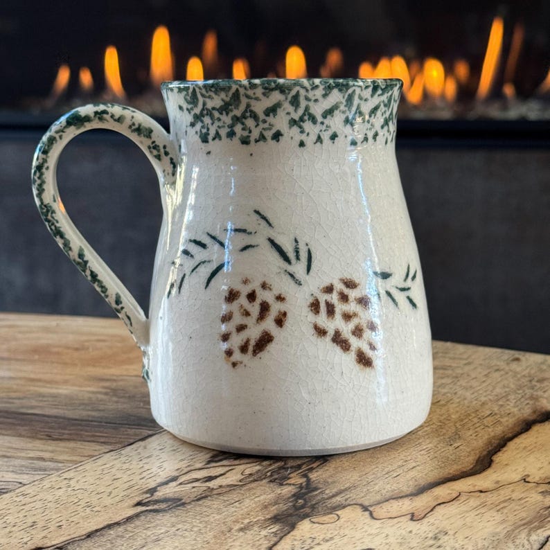 Rustic Woodland Pinecones Hand-Thrown Artisan Pottery Coffee Mug, Artist Sig image 4