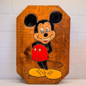 Vintage Mickey Mouse Handpainted on Wood-Rustic Wall Decor-Disney Folk Art