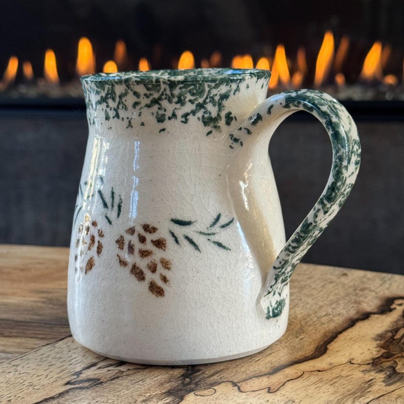 Rustic Woodland Pinecones Hand-Thrown Artisan Pottery Coffee Mug, Artist Sig image 5
