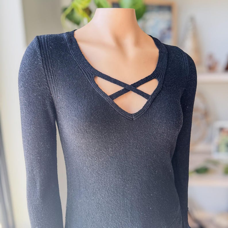 Free People Black Criss Cross Lightweight Tunic Sweater, Women's Size X-Small image 8