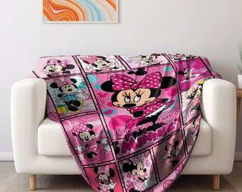 Custom Cute Minnie Mouse Name Blanket, Personalized Disney Minnie Throw,Baby Girl Gift, Minnie Birthday Blanket,Cute Pink Fleece NGPQ25