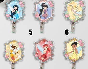 Disney Fairies Badge Reel, Retractable ID Holder Gift for Nurses, Teachers, Tinker Bell & Friends, Hologram Badge Reel, Nurse Gift  G6IQ12