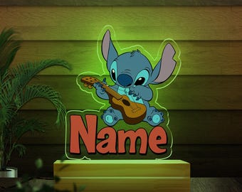 Personalized Stitch Night Light with Name, Disney Stitch LED Lamp, Birthday Gift for Boys, Kids Room Decor JCOU03