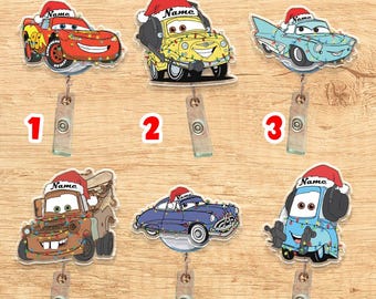 Personalized Disney Cars Christmas Hologram Badge Reel,Christmas Lightning Mcqueen Hudson Luigi Mater Carrera Gift,Acrylic Badge Reel JCRT03