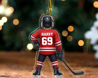 Personalized Hockey, Ice Hockey Ornament, 2D Flat Not 3D, Custom Hockey, Christmas Tree Decoration, Hockey Mom Gift, Kid Ornaments BZLQ05