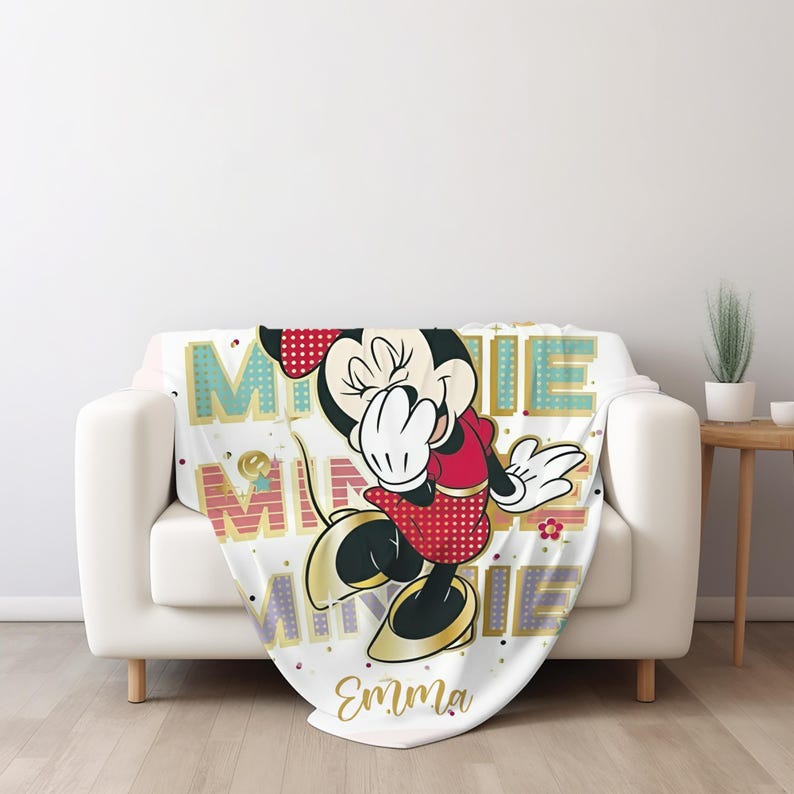 Personalized Minnie Mouse Blanket, Custom Name Disney Minnie Blanket, Disney Blankets, Minnie Birthday Gifts, Kids Blanket, Baby Gift BZCL17 image 1