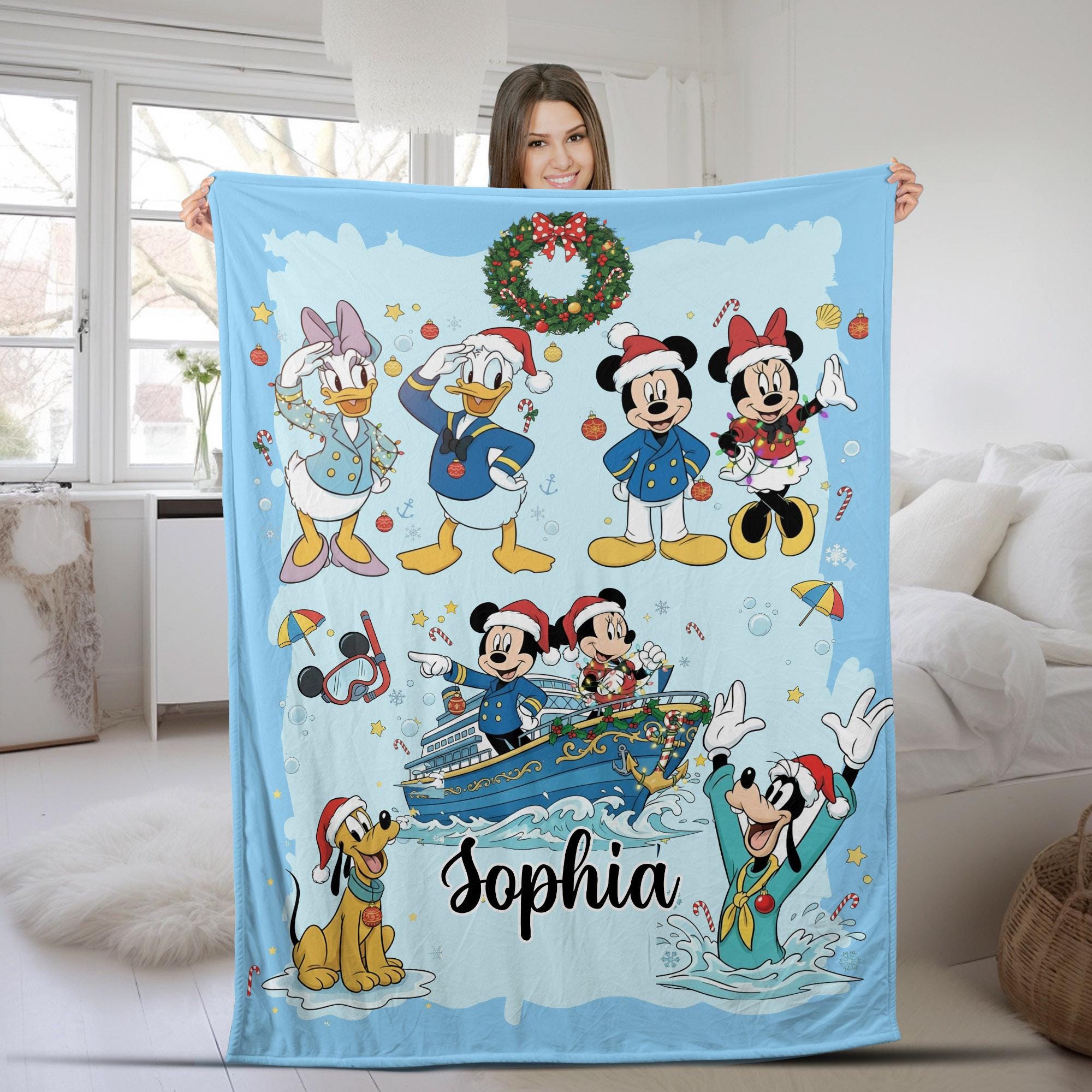 Discover Personalized Mickey & Friends Disney Cruise Christmas Blanket, Disney Cruise Line Family Vacation Blanket, Disney Mickey Cruise Gift