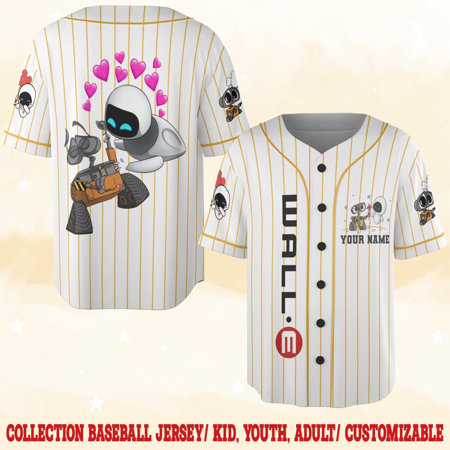 Discover Custom Wall E And Eve Baseball Jersey Shirt, Disney Football Jersey, Wall E Movie Shirt, Matching Gift