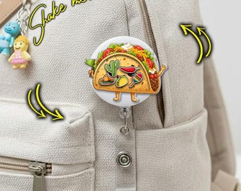 Taco Shaker Badge Reel, Funny Food Badge Reel, Cute Mexican Taco Badge Holder, Fiesta Nurse Gift, Cinco de Mayo D3HR06