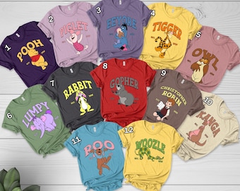 Retro Winnie the Pooh Shirt, Tigger, Piglet, Eeeyore, Roo, Lumpy, Rabbit, Disneyland Trip Shirt, Disney Family Trip, Pooh Fan Gift C1J101