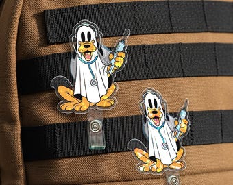 Disney Halloween Pluto Badge Reel, Spooky Pluto Badge Holder, Gift For Nurse, Disney Fall Season Hologram Badge Reel JCQG03-3