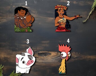 Disney Moana Movies Characters Peekaboo Sticker,waterproof for Water Bottles, Stickers for Cars, Funny Moana Pua Hei Hei Sticker NGUB09