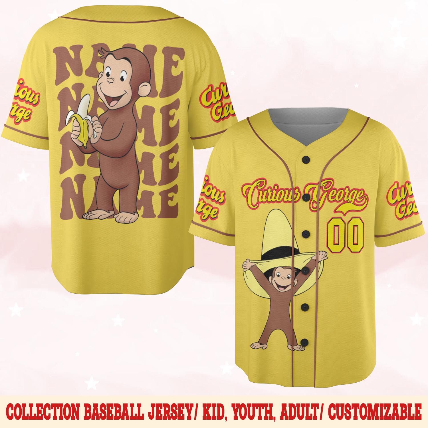 Discover Personalized Curious George Birthday Baseball Jersey, Curious George Baseball Shirt, Curious George Birthday Party Jersey, Birthday Gift