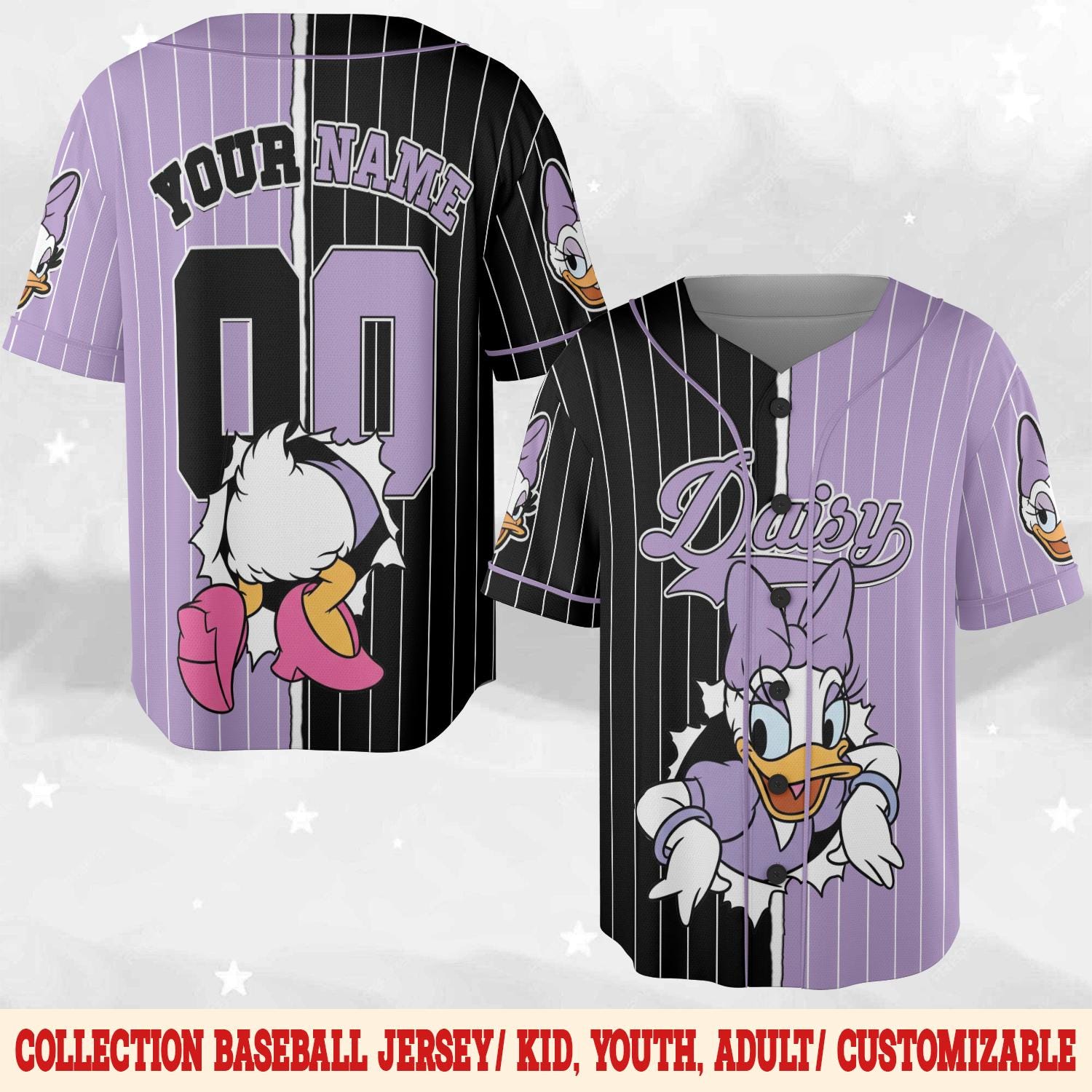 Discover Personalized Funny Disney Baseball Jersey, Daisy Duck Crashing Wall Family Trip Tee