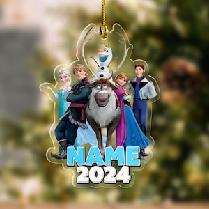 Adorno personalizado de Frozen, regalo de Navidad de Elsa, adorno de Frozen de Disney, adorno de Elsa y Anna y Olaf, recuerdo personalizado de Frozen, decoración navideña NFT513