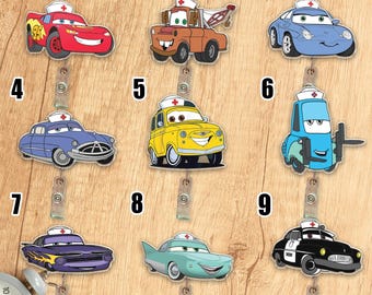 Disney Cars Badge Reel, Lightning McQueen Mater Sally Carrera Doc Hudson Retractable ID Badge Holder, Radiator Springs Rust-eze Cars G5QB12