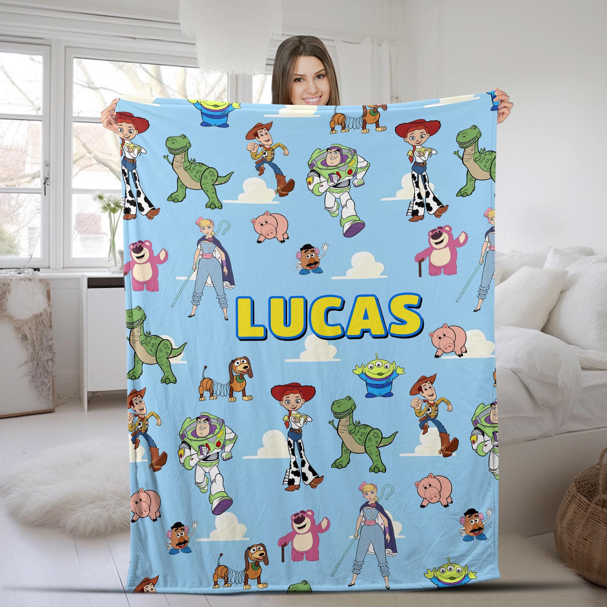 Discover Personalized Toy Story Blanket, Custom Name Woody Buzz Lightyear Jessie Toy Story Blanket, Toy Story Blanket Gift For Boy Or Girl