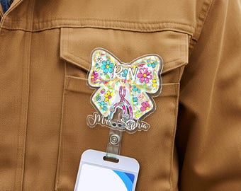 Porta credencial retráctil con lazo de croqueta floral rosa, ideal para enfermeras y trabajadores médicos, regalo personalizado para enfermeras JCRS14