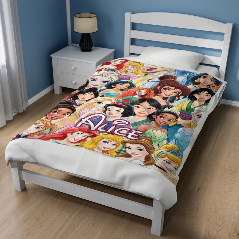 Princess Personalized Blanket Idea Custom Bedroom Decor Girly Gift Ideas Christmas Travel Blanket Vacation Cinderella Ariel Belle C1JY14 afbeelding 2