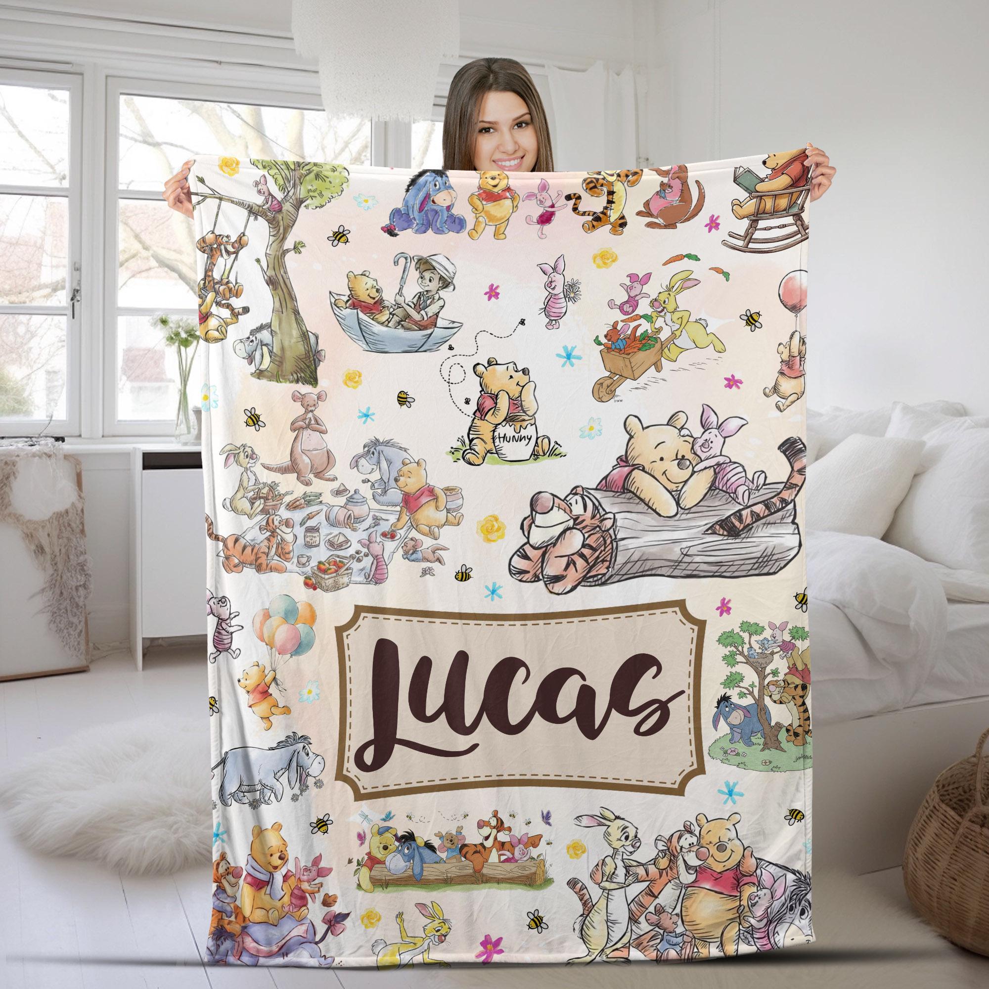Discover Personalized Winnie the Pooh Blanket, Pooh Bear Piglet Eeyore Tigger Roo Blanket, Hundred Acre Wood Blanket, Birthday Gift Blanket